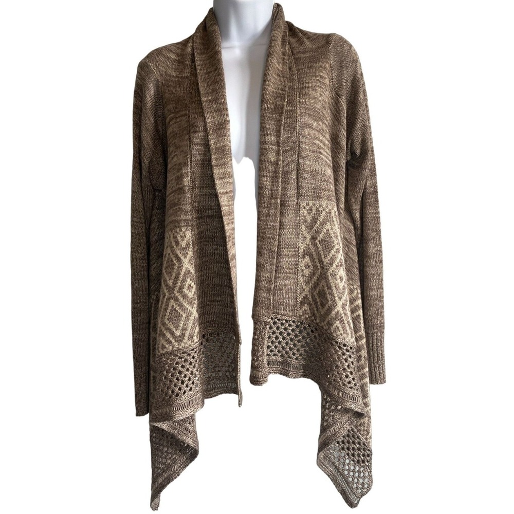 Charlotte Russe Womens Tan Aztec Drape Open Cardigan Size Medium